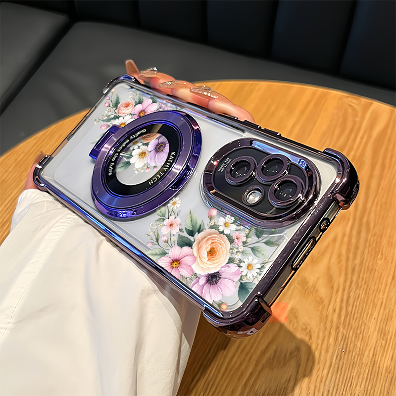 Oppo Reno 12 - Rosa Handyhülle mit kleinem Blumenmuster für